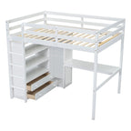 Lit mezzanine pleine grandeur blanc avec bureau, armoire et rangement, pour 1 personne