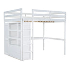 Lit mezzanine pleine grandeur blanc avec bureau, armoire et rangement, pour 1 personne