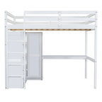 Lit mezzanine pleine grandeur blanc avec bureau, armoire et rangement, pour 1 personne