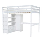 Lit mezzanine pleine grandeur blanc avec bureau, armoire et rangement, pour 1 personne
