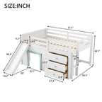 Lit bas mezzanine blanc pleine grandeur avec toboggan, pour 1 enfant