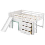 Lit bas mezzanine blanc pleine grandeur avec toboggan, pour 1 enfant