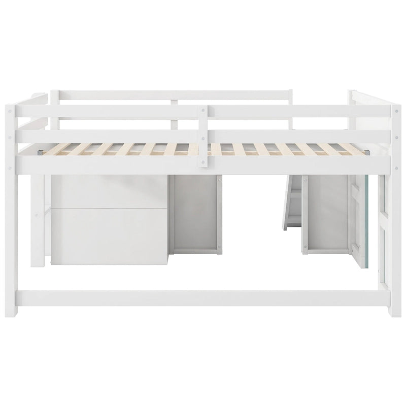 Lit bas mezzanine blanc pleine grandeur avec toboggan, pour 1 enfant