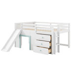 Lit bas mezzanine blanc pleine grandeur avec toboggan, pour 1 enfant
