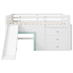 Lit bas mezzanine blanc pleine grandeur avec toboggan, pour 1 enfant
