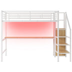 Lit mezzanine en métal noir pleine grandeur avec bureau, armoire et lumière LED, 1 personne