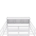 Lit mezzanine en métal pleine grandeur blanc cassé et noir avec bureau en L, armoire et rangement – 1 personne