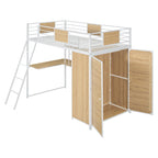 Lit mezzanine double noir et blanc avec bureau en L, armoire et échelle – Simple