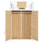 Lit mezzanine double noir et blanc avec bureau en L, armoire et échelle – Simple