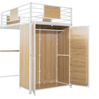 Lit mezzanine double noir et blanc avec bureau en L, armoire et échelle – Simple