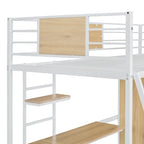 Lit mezzanine double noir et blanc avec bureau en L, armoire et échelle – Simple
