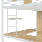 Lit mezzanine double noir et blanc avec bureau en L, armoire et échelle – Simple