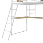 Lit mezzanine double noir et blanc avec bureau en L, armoire et échelle – Simple