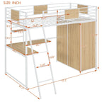 Lit mezzanine double noir et blanc avec bureau en L, armoire et échelle – Simple