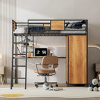 Lit mezzanine double noir et blanc avec bureau en L, armoire et échelle – Simple