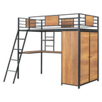Lit mezzanine double noir et blanc avec bureau en L, armoire et échelle – Simple