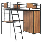 Lit mezzanine double noir et blanc avec bureau en L, armoire et échelle – Simple