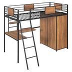 Lit mezzanine double noir et blanc avec bureau en L, armoire et échelle – Simple