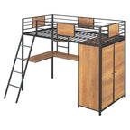 Lit mezzanine double noir et blanc avec bureau en L, armoire et échelle – Simple