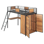 Lit mezzanine double noir et blanc avec bureau en L, armoire et échelle – Simple