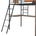 Lit mezzanine double noir et blanc avec bureau en L, armoire et échelle – Simple
