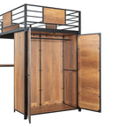Lit mezzanine double noir et blanc avec bureau en L, armoire et échelle – Simple
