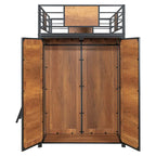 Lit mezzanine double noir et blanc avec bureau en L, armoire et échelle – Simple