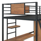 Lit mezzanine double noir et blanc avec bureau en L, armoire et échelle – Simple