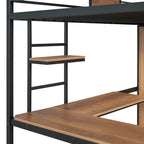 Lit mezzanine double noir et blanc avec bureau en L, armoire et échelle – Simple