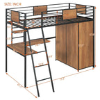 Lit mezzanine double noir et blanc avec bureau en L, armoire et échelle – Simple