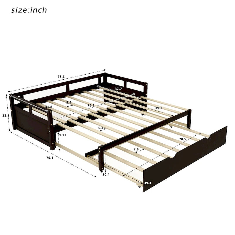 Lit de repos double Espresso avec lit gigogne escamotable, 2 couchages