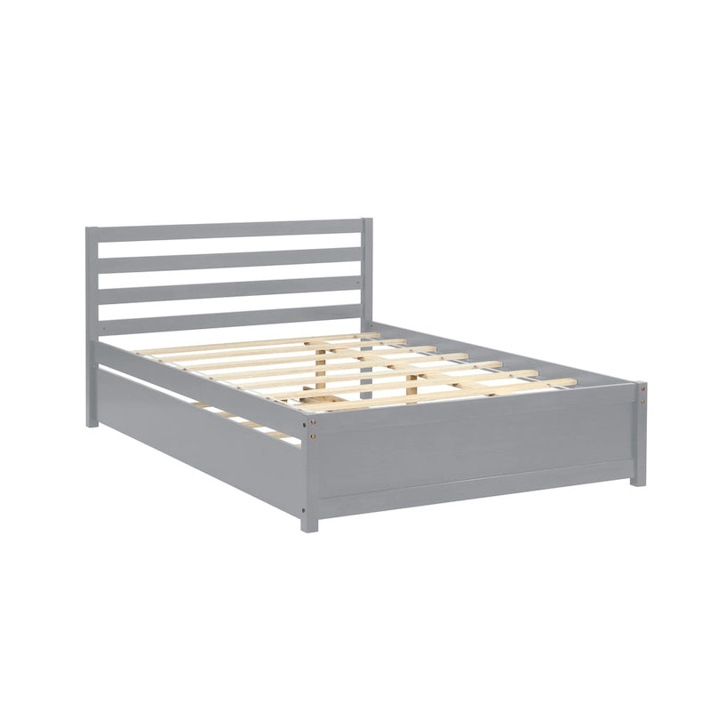 Lit plateforme gris pleine grandeur avec tête de lit et lit gigogne double, 2 couchages