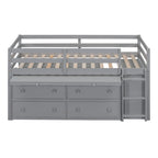 Lit mezzanine jumeau gris avec bureau rétractable, 4 tiroirs et étagères, pour 1 personne