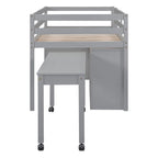 Lit mezzanine jumeau gris avec bureau rétractable, 4 tiroirs et étagères, pour 1 personne