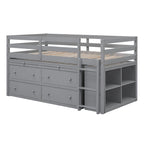 Lit mezzanine jumeau gris avec bureau rétractable, 4 tiroirs et étagères, pour 1 personne