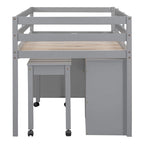 Lit mezzanine jumeau gris avec bureau rétractable, 4 tiroirs et étagères, pour 1 personne