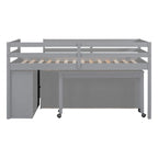 Lit mezzanine jumeau gris avec bureau rétractable, 4 tiroirs et étagères, pour 1 personne