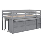 Lit mezzanine jumeau gris avec bureau rétractable, 4 tiroirs et étagères, pour 1 personne