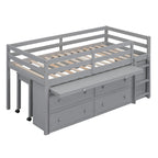 Lit mezzanine jumeau gris avec bureau rétractable, 4 tiroirs et étagères, pour 1 personne