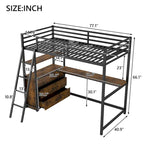 Lit mezzanine jumeau noir avec bureau, tiroirs et lumière LED, 1 personne