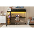 Lit mezzanine jumeau noir avec bureau, tiroirs et lumière LED, 1 personne