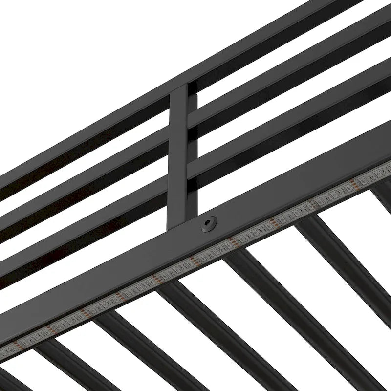 Lit mezzanine jumeau noir avec bureau, tiroirs et lumière LED, 1 personne