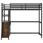 Lit mezzanine jumeau noir avec bureau, tiroirs et lumière LED, 1 personne