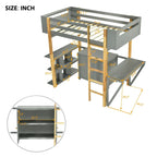 Lit mezzanine jumeau gris avec armoire de rangement et bureau, pour 1