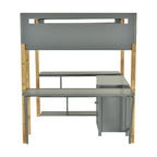 Lit mezzanine jumeau gris avec armoire de rangement et bureau, pour 1