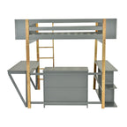 Lit mezzanine jumeau gris avec armoire de rangement et bureau, pour 1