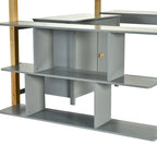 Lit mezzanine jumeau gris avec armoire de rangement et bureau, pour 1