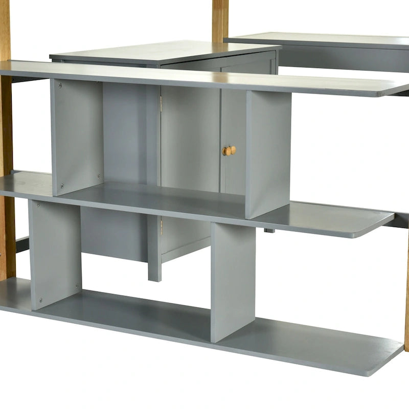 Lit mezzanine jumeau gris avec armoire de rangement et bureau, pour 1