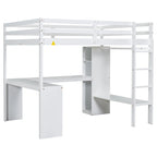 Lit mezzanine gris/blanc avec bureau en L et rangement, simple/double, 1 personne