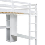 Lit mezzanine gris/blanc avec bureau en L et rangement, simple/double, 1 personne